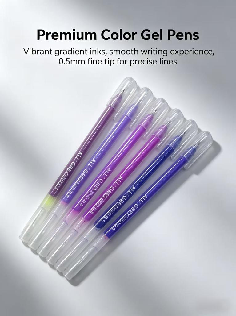 6 Pcs Colorful Gel Pens 0.5mm Fine Needle Nib Smooth Ink Pen for School Stationery & Office Supplies