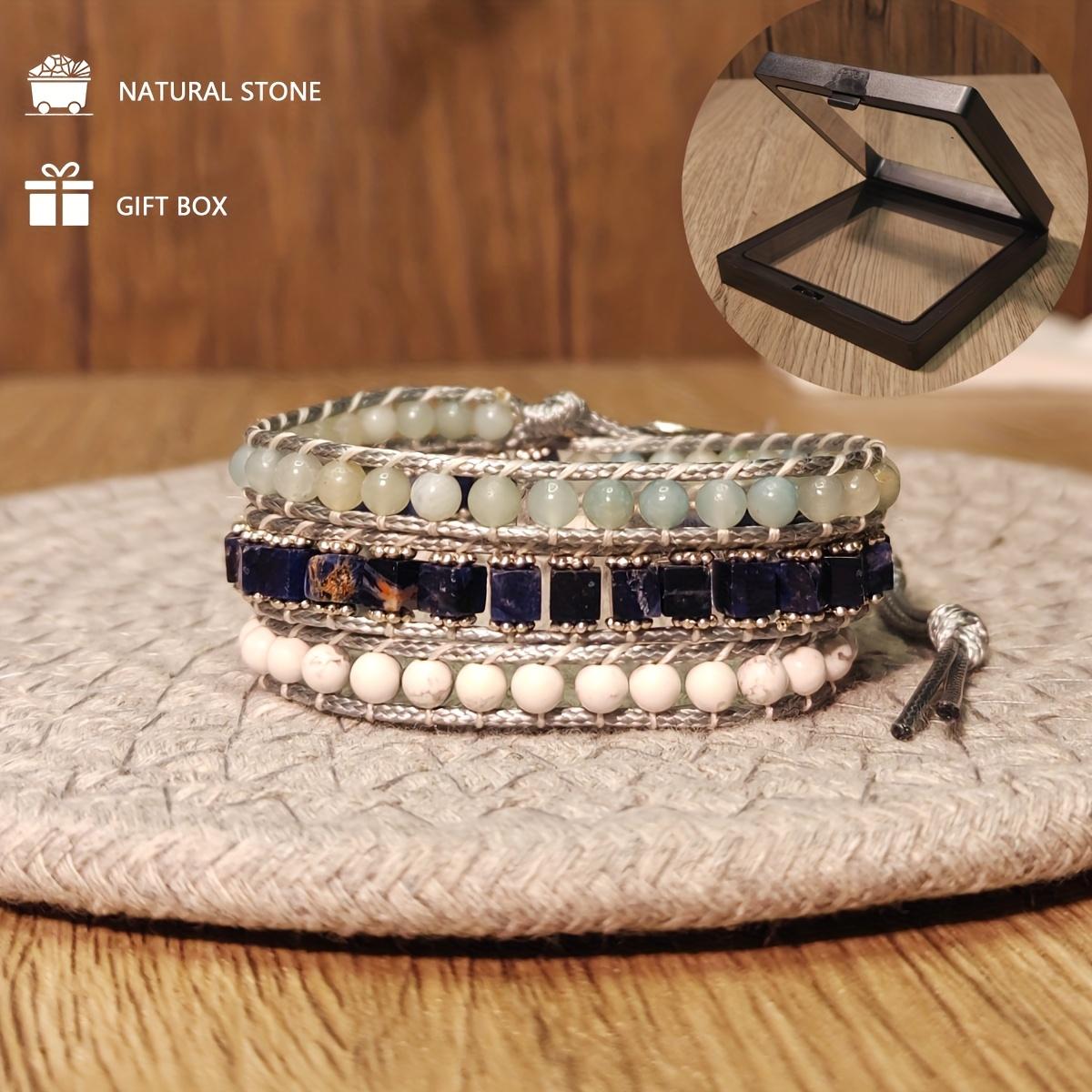 

Bohemian style 3-layer natural stone woven bracelet, handmade jewelry for men and women, perfect for everyday wear, holidays and parties. Three-layer mixed natural stone bracelet.