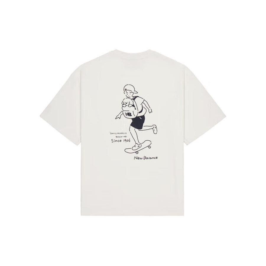 

New Balance Cartoon Character Round Neck Short Sleeve T-Shirt With Dropped Shoulders Unisex Tops White AMT42338-CIC