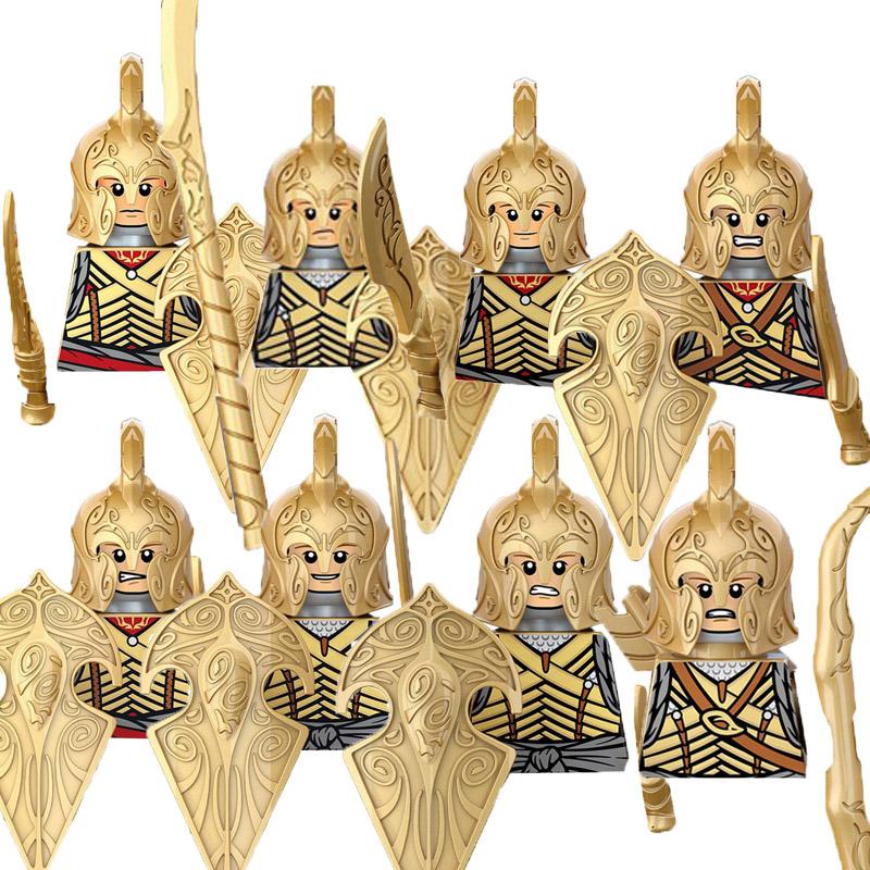 MOC Středověké Vojenské Stavební Kostky Elfský Bojovník Ork Rohan Gondor Rytíř Sada Postav Zvířecí Armáda Zbraň Luk Kuše Hračka