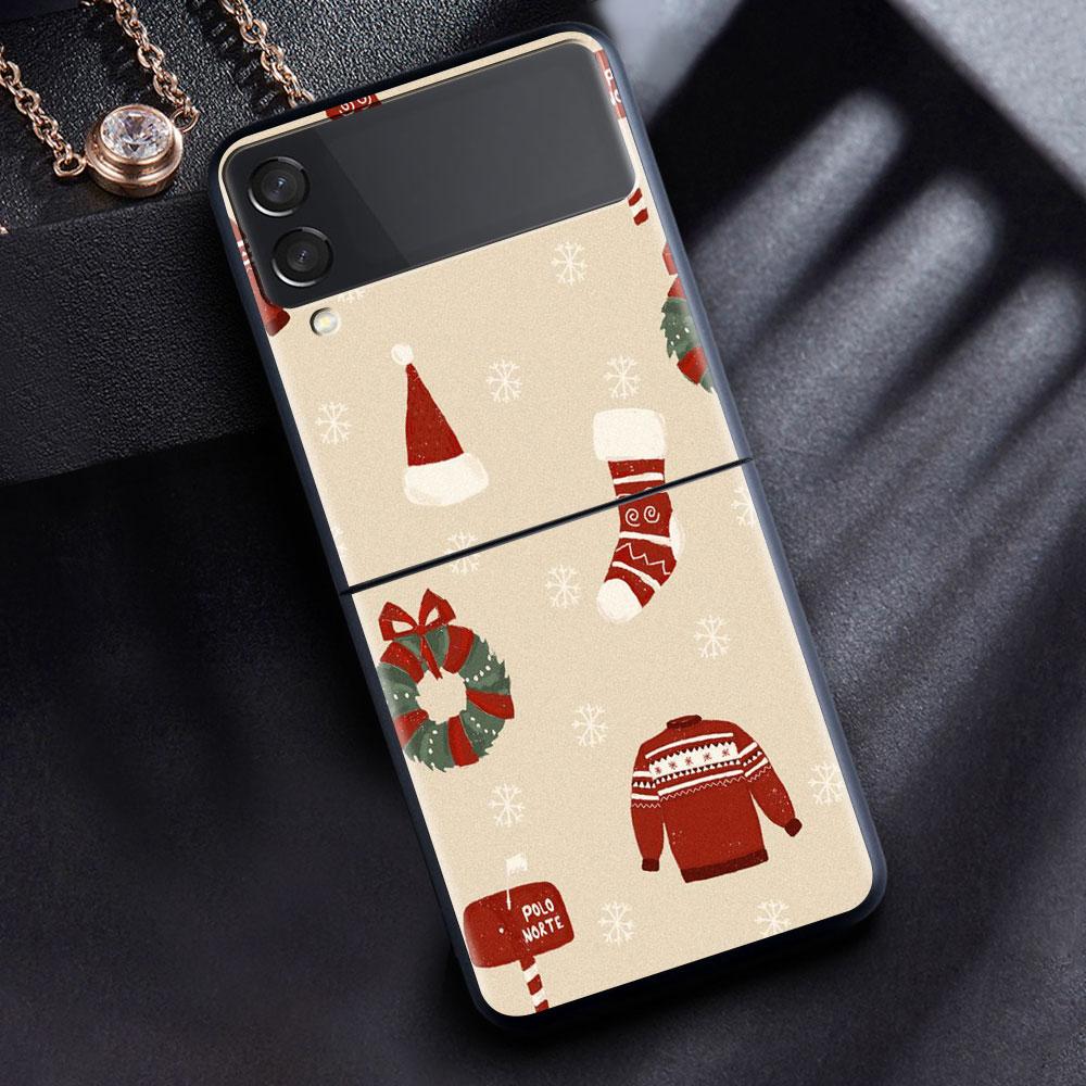 Hülle für Samsung Galaxy Z Flip 3 4 5G Schwarz Hart PC Telefongehäuse Z flip4 Luxus Segmentierte Abdeckung Weihnachten Cartoon