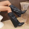 Fashion New Retro-style Rivet High-top Western Cowboy Boots, Women's Long Mid-heel Pointed-toe Hooded Knight Boots, Long Boots