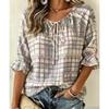 Women's Tie Keyhole Neck Blouse, Khaki Vintage Brown Scroll Floral Allover Print, for Spring Summer Daily Outfits