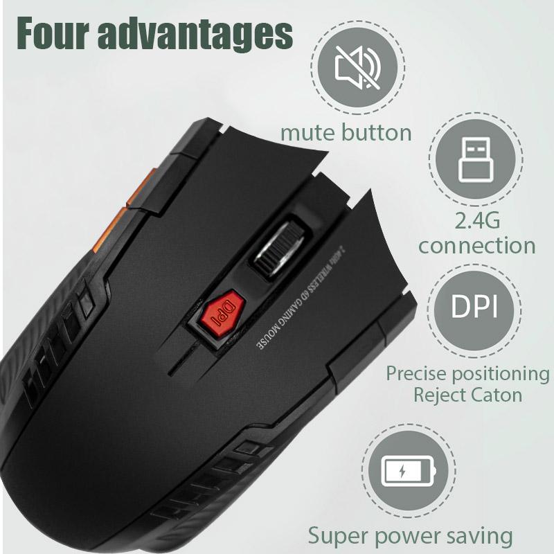 New 2.4G Wireless Mouse 1600DPI Optical Mouse Computer Gaming Mouse 6 Buttons Computer Accessories with USB Receiver