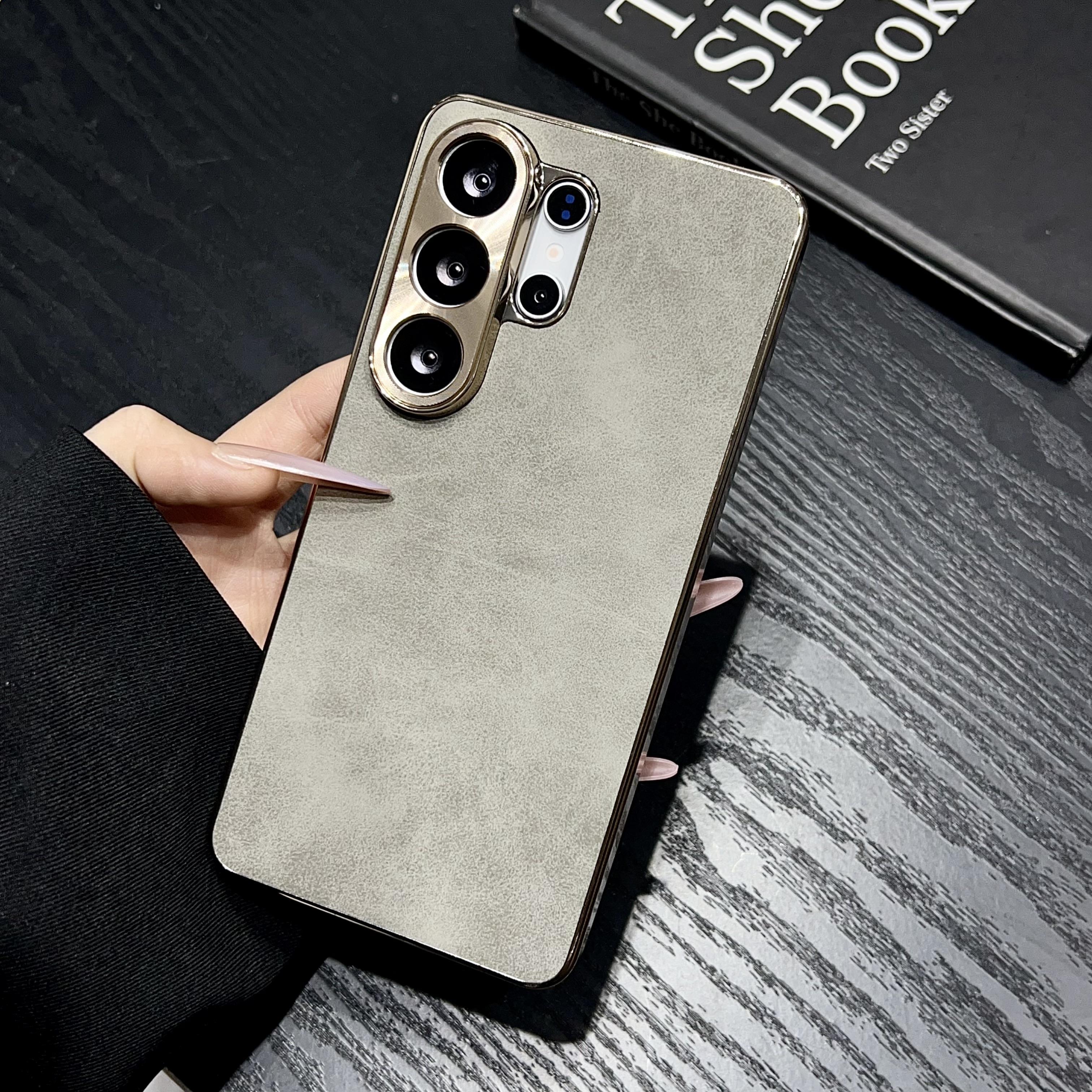 

Plating Sheepskin Phone Case For Samsung Galaxy S26 S25 S24 S23 S22 Ultra Plus Fur Lambskin Leather Metal Lens Shockproof Cover Galaxy S26 Ultra