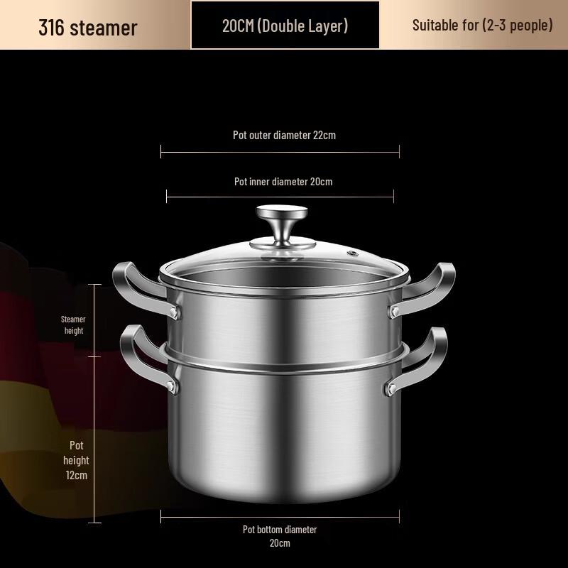 SuLe 20CM 316 Stainless Steel Steamer & Soup Pot Set
