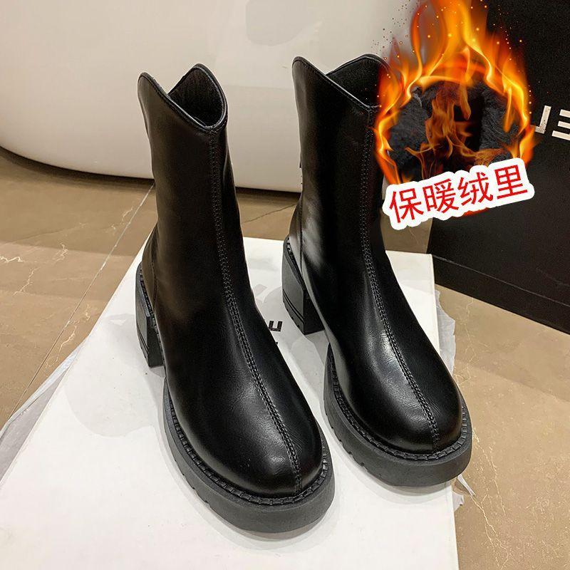 Martin boots women's British style thin boots women's autumn and winter new thick-soled medium boots thick heel thin short boots women