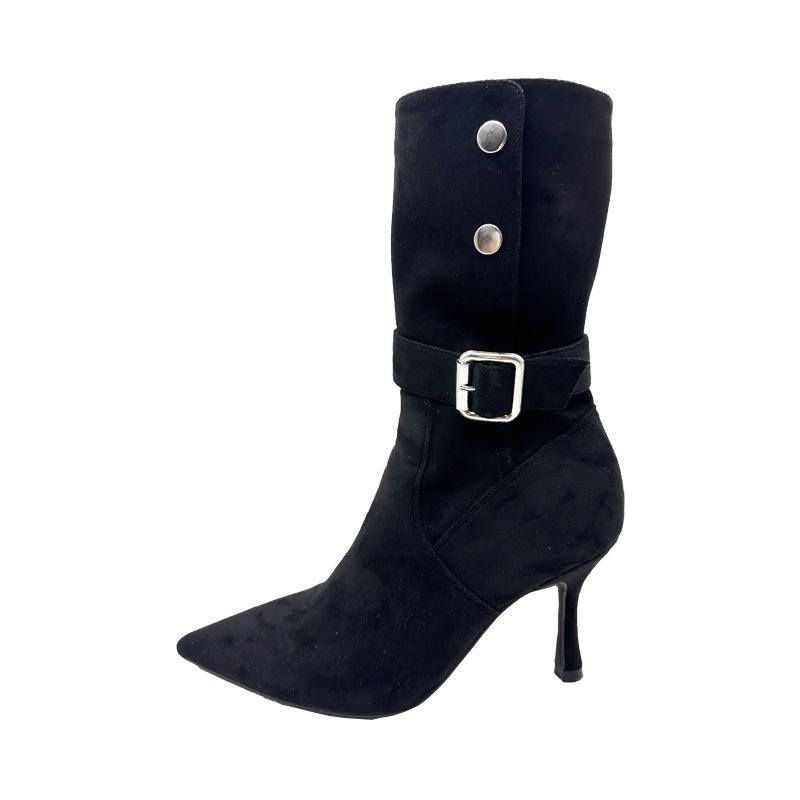 Spot 25X3 Retro Wildleder Feiner Absatz Gefaltet Zwei Tragemöglichkeiten Western Cowboy Stiefel Spitz Dünnes Temperament Mode Stiefel