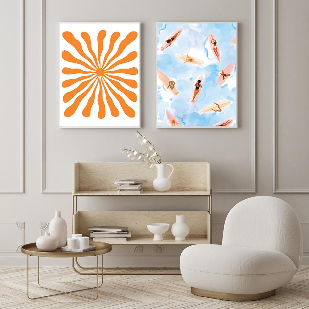 Margarita Swim Orange Abstrakt Poolside Simning Abstrakt Modern Dukmålning Rum Vägg Rumsdekor Sommar Pool Affischtryck