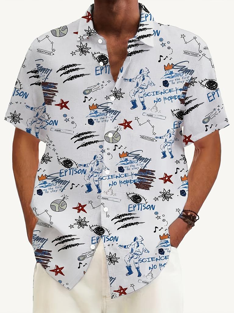 Men's Fashion Short Sleeve Shirt, Printed Short Sleeve Shirt, Trendy New Summer Outfit, Casual Daily Shirt, Vacation Beach Shirt, Ideal Choice for