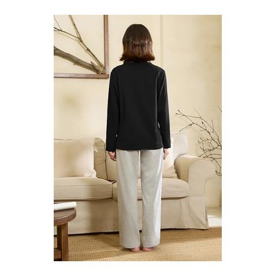 [Vulcanodon] Women's Room Wear, Setup, Cotton Blend, Pockets, Long Sleeves, Round Collar, Pajamas, Top and Bottom Set, Loose, Soft, Comfortable,