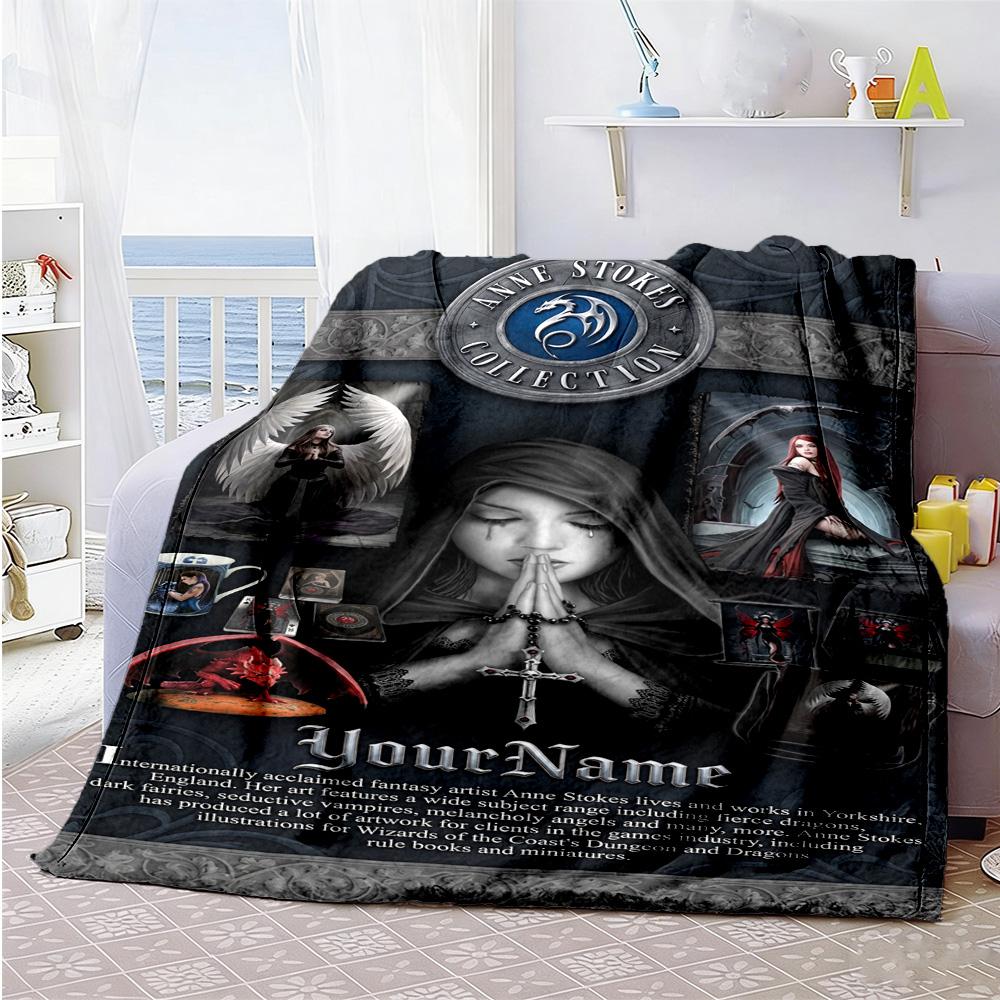 Gothic Illustrations Personalized Name Blanket Lightweight Personalized Blanket Warmthful Decor Perfect for Chair Office Chair Picnics Nap