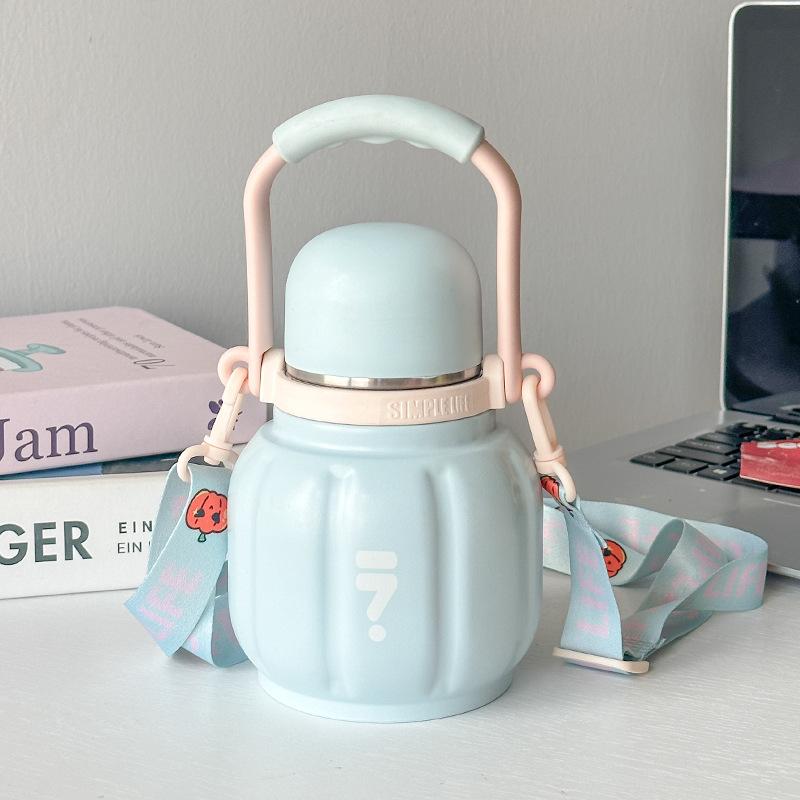 High-value Pumpkin Thermos Cup, Portable Stainless Steel Water Cup, Outdoor Carrying Rope Children's Water Cup