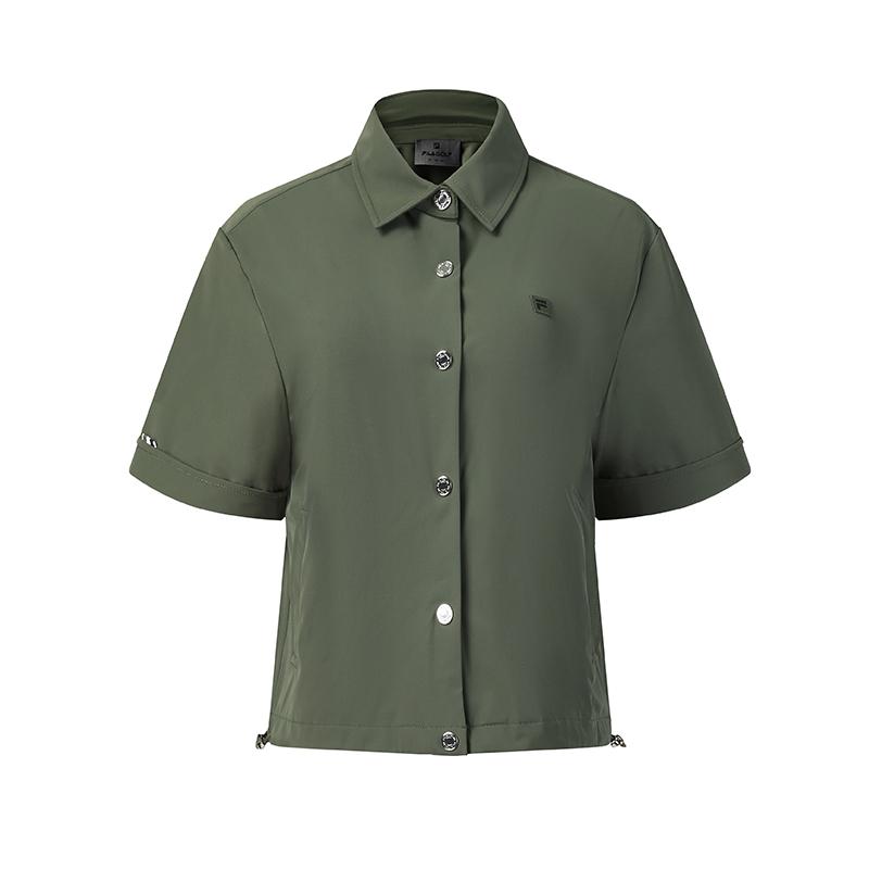 FILA Golf Series Fashion Classic Simple Casual Sports Golf Versatile Comfortable Woven Short Sleeve Shirt Women shirts Moss-Green A11W625704FGN