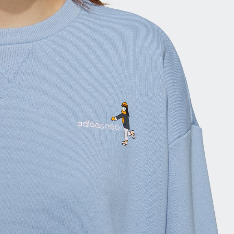 Adidas Neo Wp Sw Ice Skating Pattern Printed Crewneck Sweatshirt Women Sweatshirt Sky-Blue HG9021