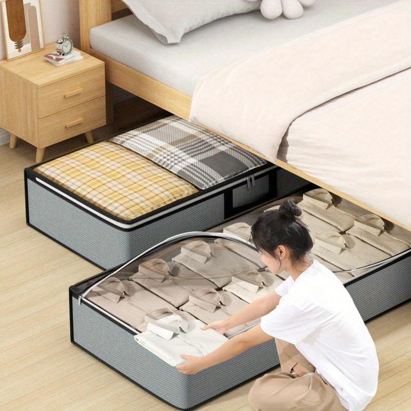1PC Under-Bed Storage Bag, Flat Storage Bag, Drawer Storage Box, Wardrobe Finishing Bag, Moving Bag, Top Transparent Clothing Quilt Storage Bag