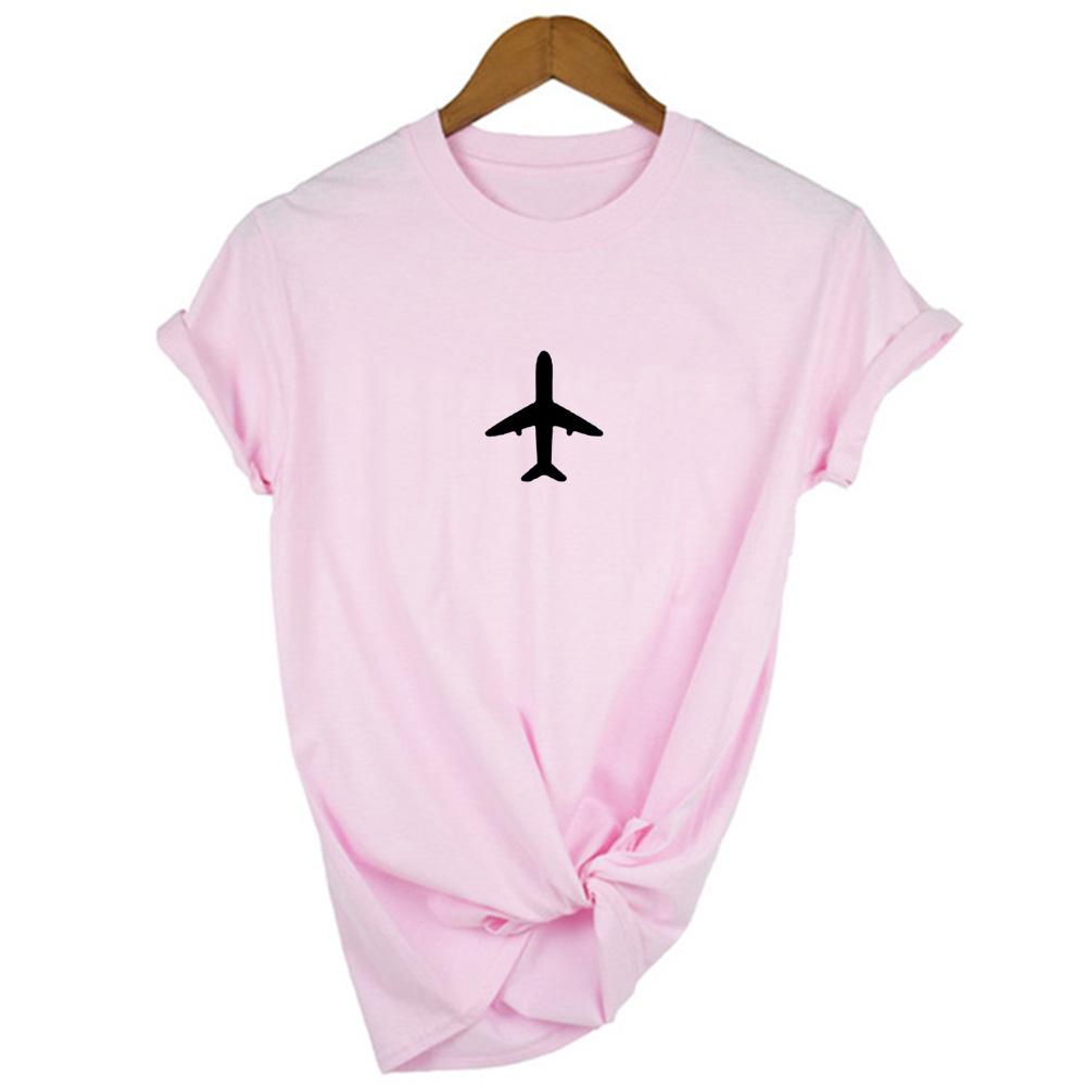 Airplane Print Graphic Tees Women Travel Casual Aesthetic Vintage Summer Camisetas Female T Shirt White Tops
