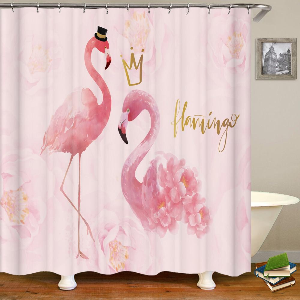 Flamingo Shower Curtain 3D Printing Plants Flowers Birds Waterproof Polyester Curtain Beach Shower Curtains Bathroom Home Decor