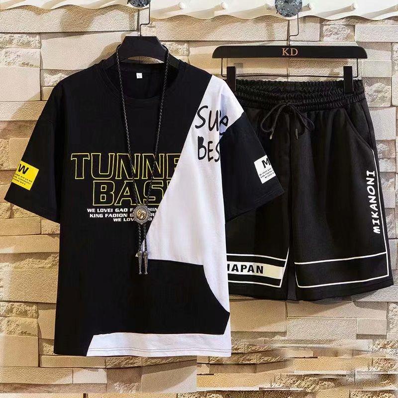 Set estivi da uomo, moda coreana, tuta da uomo, maglietta a maniche corte + pantaloncini sportivi, abbigliamento casual da uomo, set da jogging da uomo