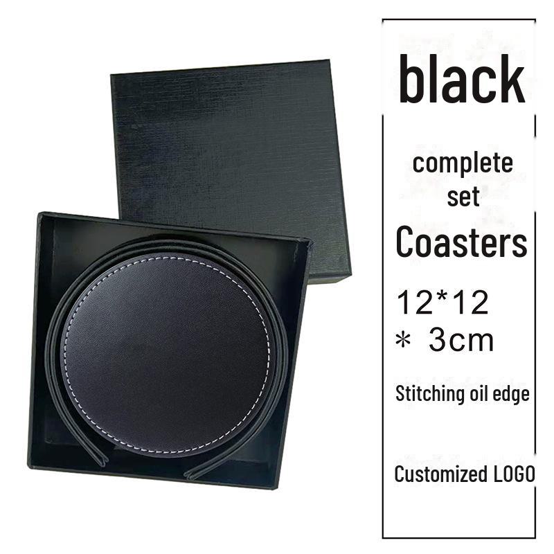 Custom PU Leather Tea Coasters with Hand-Sewn Edges and Insulation Pad, Featuring Your Enterprise Logo.