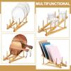 Ladder Type Pot Lid Holder 5 Layers Book Display Stand Bamboo Dish Rack  for Plate/ Bowl/ Cup