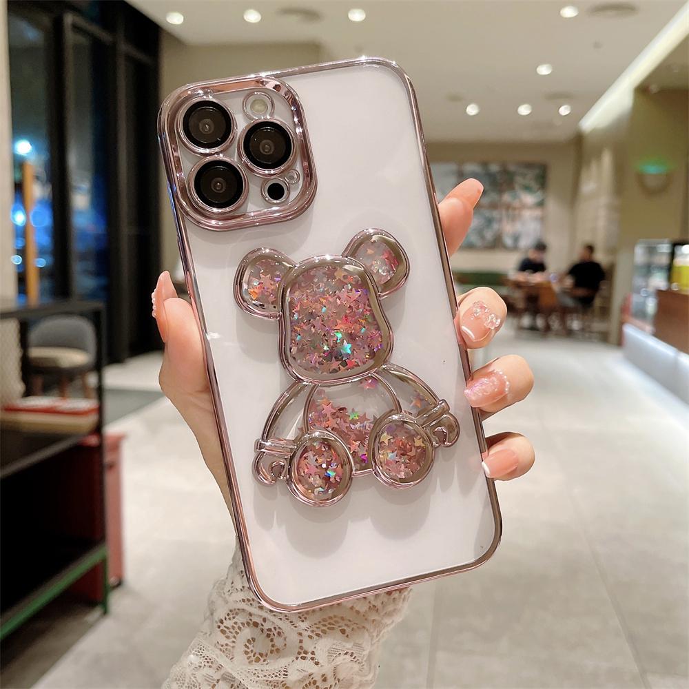 Treibsand Glitzer Bär Handyhülle für Für Iphone 14 16 17 Pro Max 1 Plus Niedliche Galvanik Hüllen für Für Iphone 1 12 13 11 ProMax