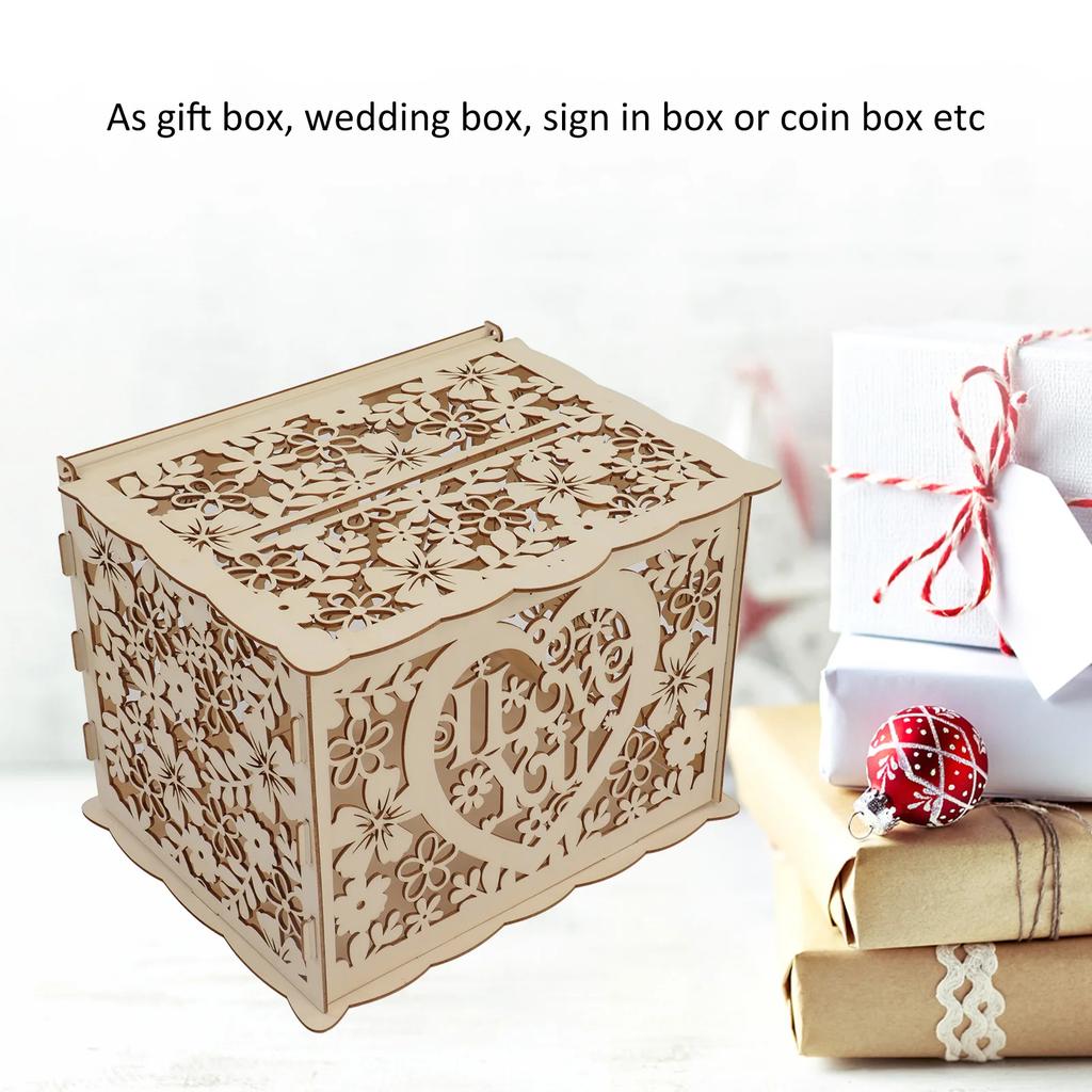 DIY Hollow Wooden Box Gift Card Case Wedding Reception Decoration Box Easy Assembly