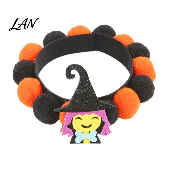 Photogenic Pet Collar Design Halloween Pom-pom Cat Collar, Adjustable Cute Pumpkin Bat Witch Dog Orange And Black Pom-poms for Cats Dogs