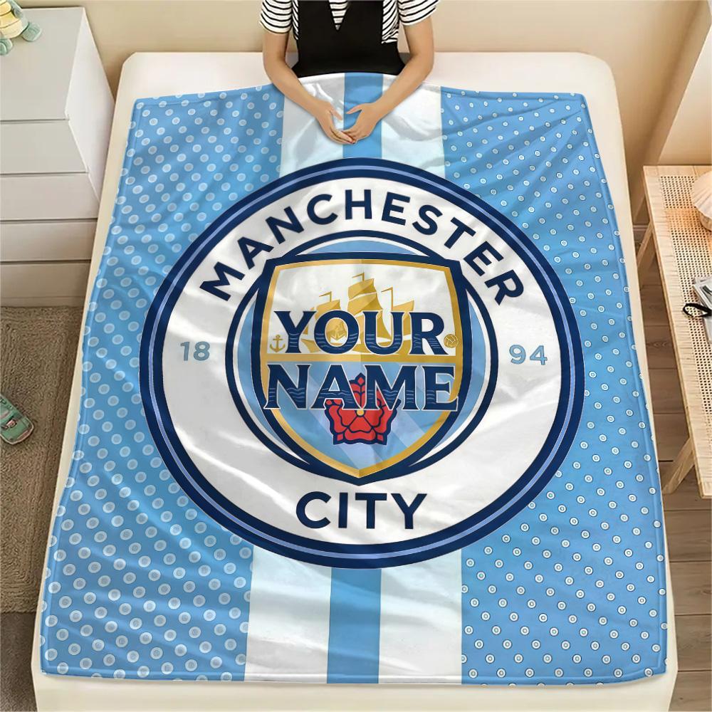 1PC Manchester City F Custom Name Patterned Flannel Blanket Suitable For All Seasons For Home Decor Warmth And Comfort Gifts Holiday Present