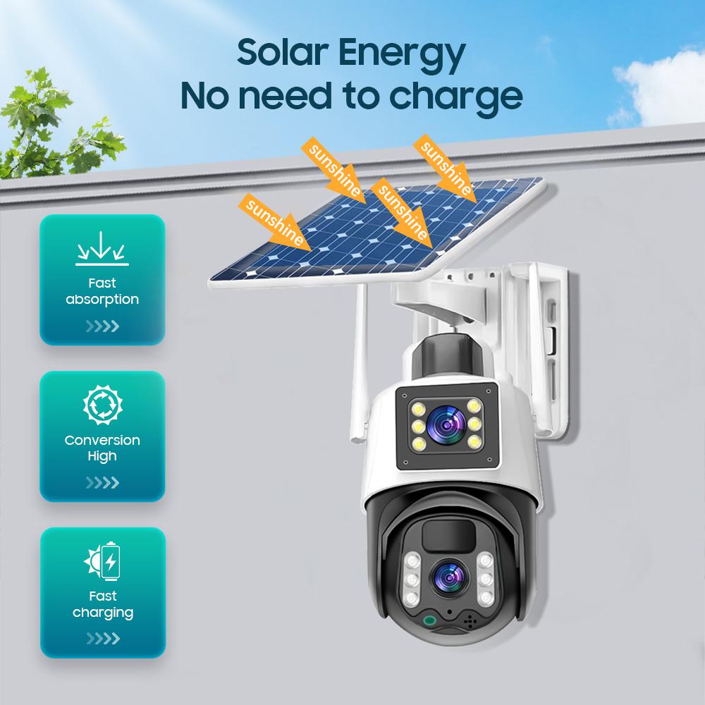 AIOOK WIFI 4G Solar CCTV Camera Outdoor HD 8MP 4K Home Wireless Connection Mobile Phone Dual Screen Viewing Color Night Vision AI Automatic Tracking