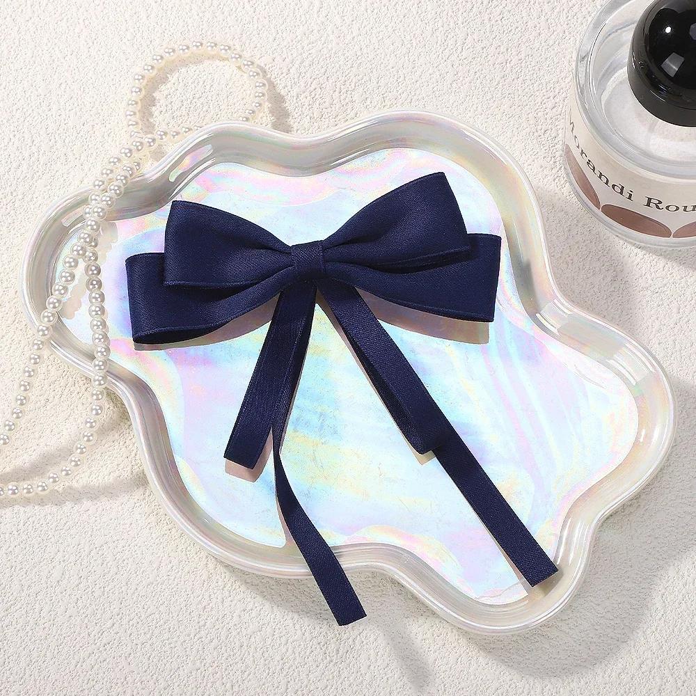 Elegant Bow Ribbon Hair Clip Fashion Simple Solid Satin Spring Clip Hair Pin Retro Headband with Clips Girls Hair Accessories