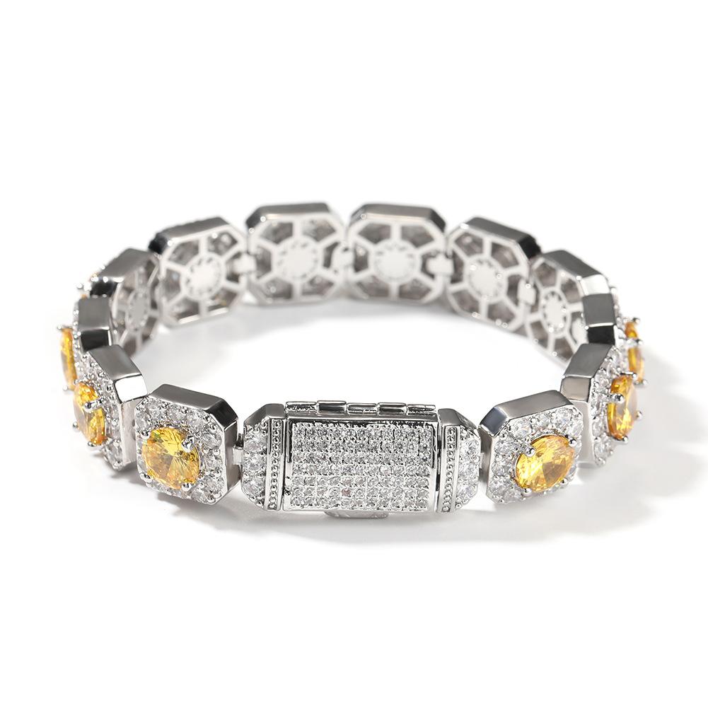 Hip-hop bracelet personalized trendy brand copper inlaid zircon color 12MM rock sugar flip buckle bracelet, same for men and women