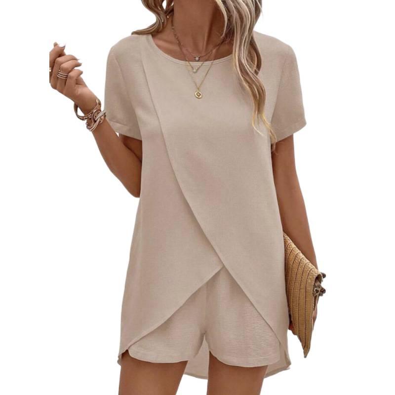 2025 Summer Women's Two-Piece Set: Irregular Top & Shorts Casual Wear