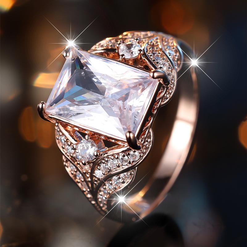 Retro Square White Zircon Finger Rings for Women Elegant Rose Gold Color Wedding Ring Jewelry Gift Valentine's Day Surprise for Wife