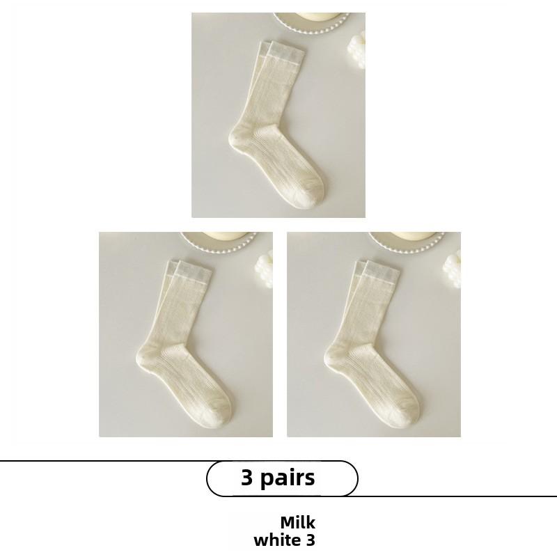 3 Paar Damen Sommer Dünn Vertikale Streifen Hohl Unifarben Alle Bauen Hohe Röhren Stapelsocken