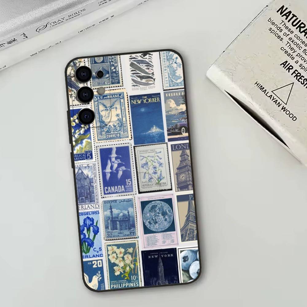 Retro Stamp Phone Case For Samsung S25,S24,S21,S22,S23,S30,Ultra,S20,Plus,Fe,Soft Silicone Black Cover