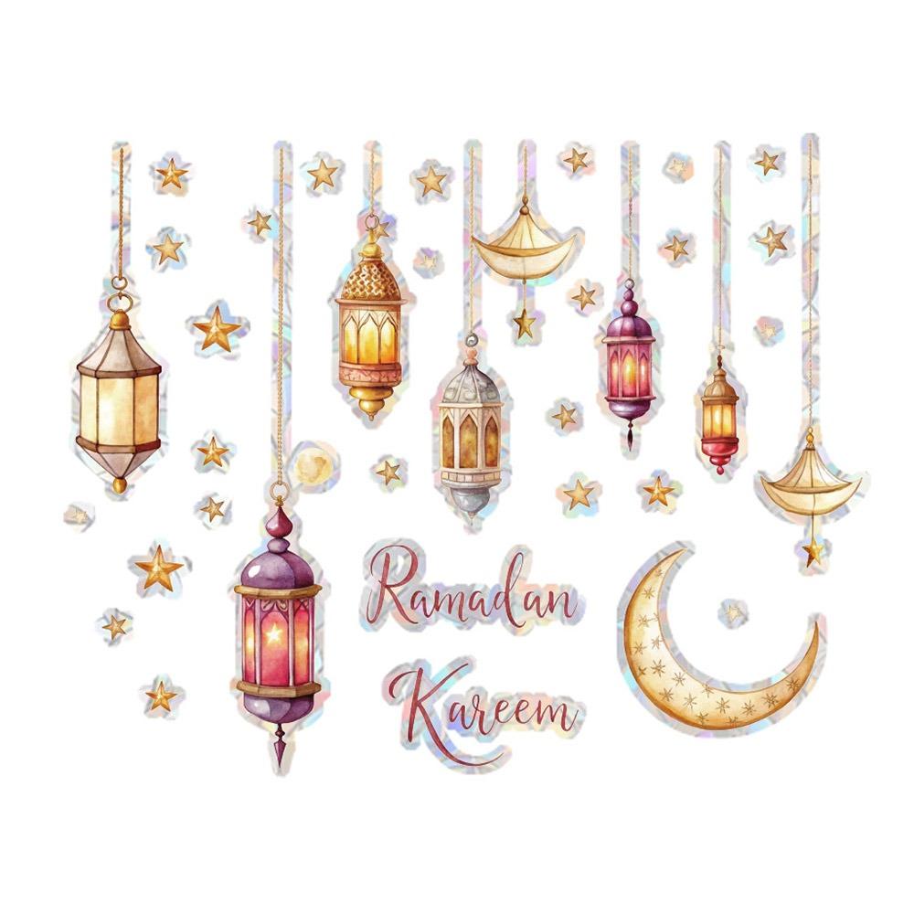 Multicolor Eid Mubarak Wall Stickers Star Moon Lantern Castle Ramadan Kareem Decals Eid Al-fitr Accessories Mural Bedroom