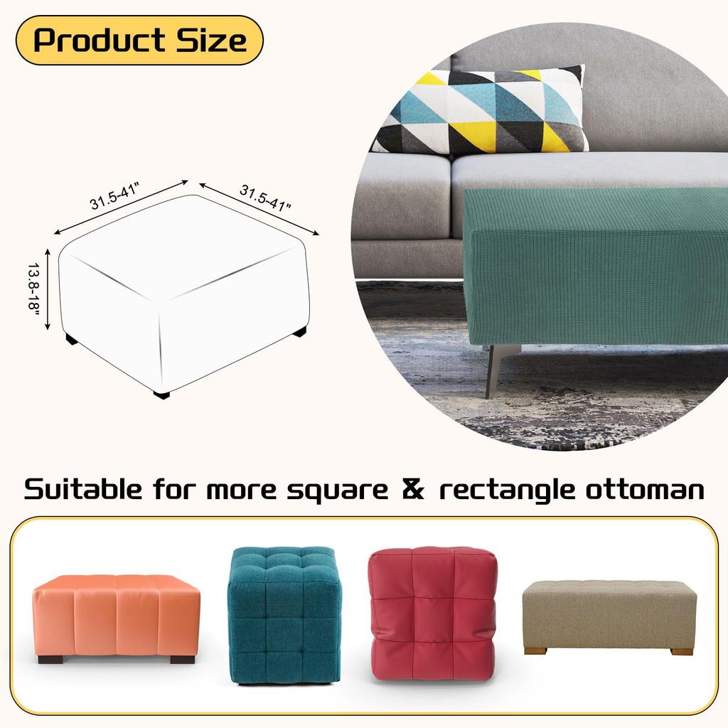 uxcell Square Jacquard Ottoman Slipcover with Elastic Stretch Footrest Stool Cover for Living Room Furniture Protector Large Bottom, (Green, Size)