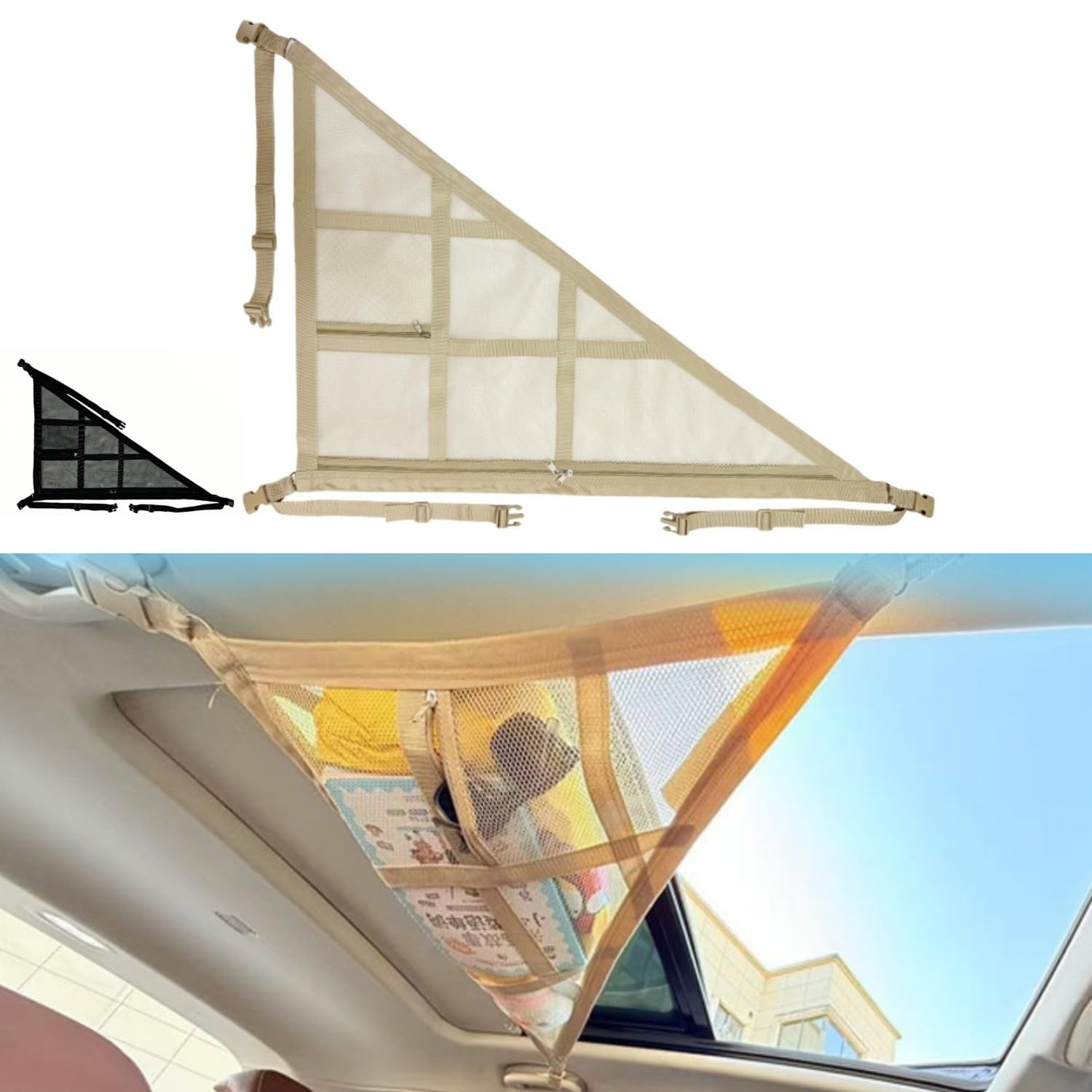 

LIUSHUYAN Треугольная сетка для крыши автомобиля, сетка для багажа, предотвращает падение багажа, простая установка, сон в машине бежевый