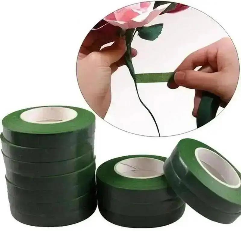 Brandneu 2 Rollen 30M Selbstklebendes Grünes Papierband Veredelungsfolie Blumendraht Girlande DIY Basteln Rayonblumen