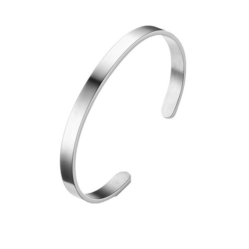 Adjustable Titanium Steel C-Shaped Bracelet with Engraved Text for Women