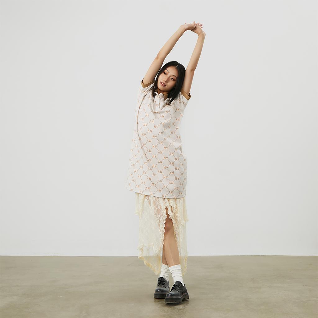 New MLB SS24 Short Sleeved Dress Women's Cream 3FOPM0443-50CRS