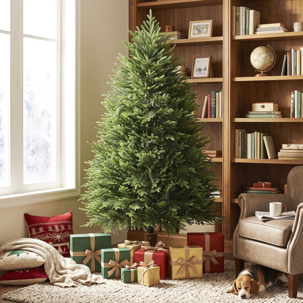 5ft Artificial Christmas Tree, Hinged Xmas Tree with Realistic 513 PE & PVC Branch Tips, Fir Wood Base, Green
