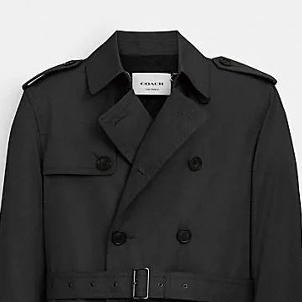 Coach Solid Color Double Breasted Long Sleeve Trench Coat Men Outerwear Black CQ504-BLK