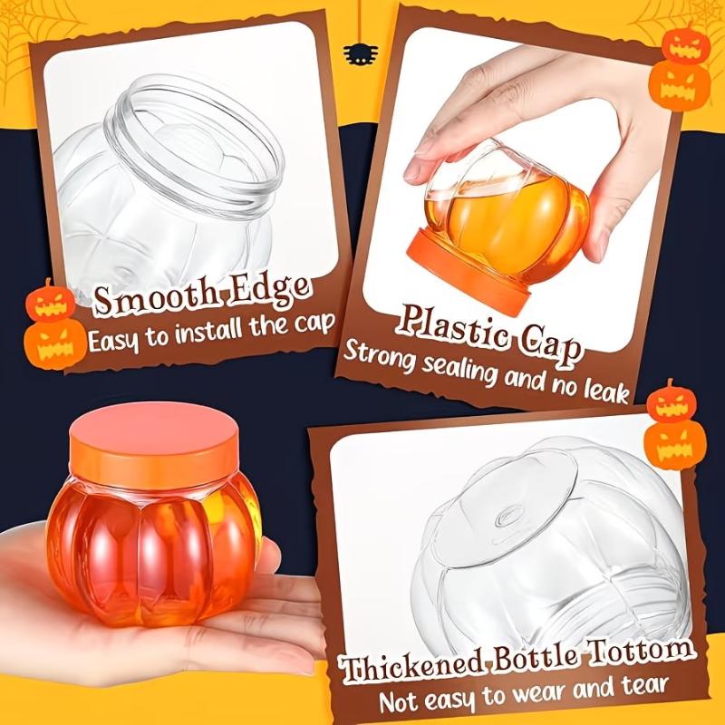 5/10 Stück Kürbisglas Transparente Kunststoff-Süßigkeitengläser mit Deckel Halloween-Partys Süßigkeitsboxen Snack-Kekse Getreide-Tee Organisation