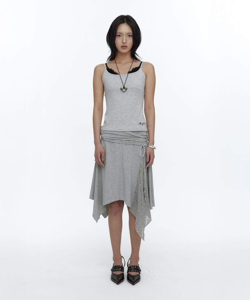 Rough Neck Knit Layer Drape Skirt Gray