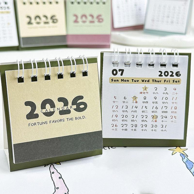 Minimalist Two-Tone 2026 Mini Desktop Calendar,Creative Coil Calendar Planner Desktop Decoration Office Stationery