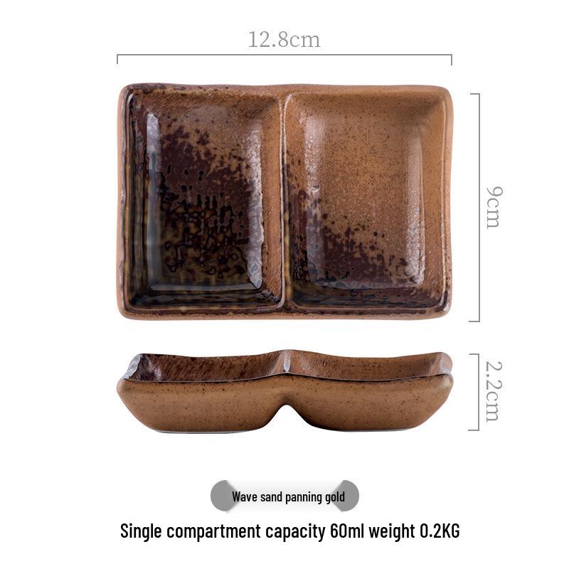 Japanese Ceramic Double-Compartment Dish for Dipping Sauces and Seasonings