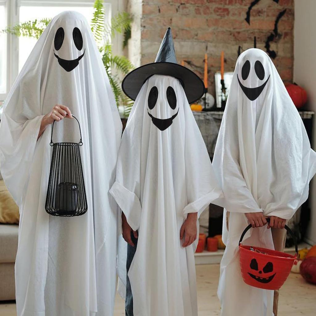 Halloween Ghost Costume Kids with Non-woven Pumpkin Trick or Treat Bags White Halloween Ghost Costume for Boys Girls