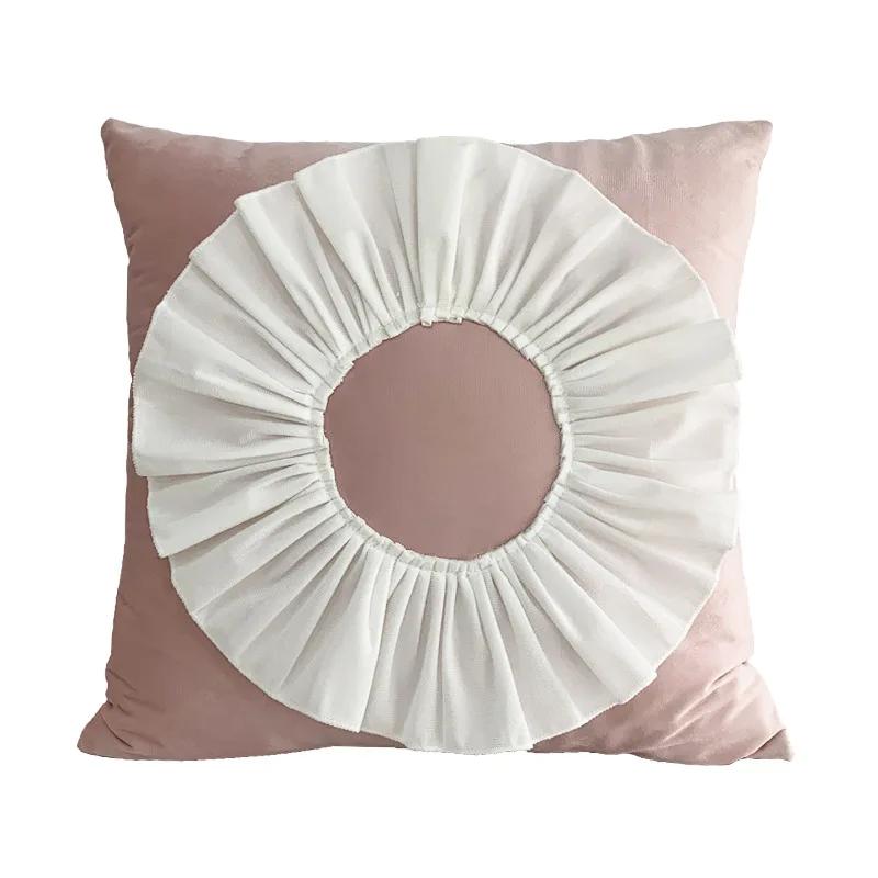 Fashion Modern Style Pink White Throw Pillows 45*45cm Velvet Stitching 3D Chrysanthemum Cushion Waist Pillow Blue Cushion Case